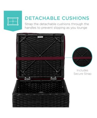 Set of 2 Wicker Ottomans, Multipurpose Furniture w/ Removable Cushions, Steel Frame