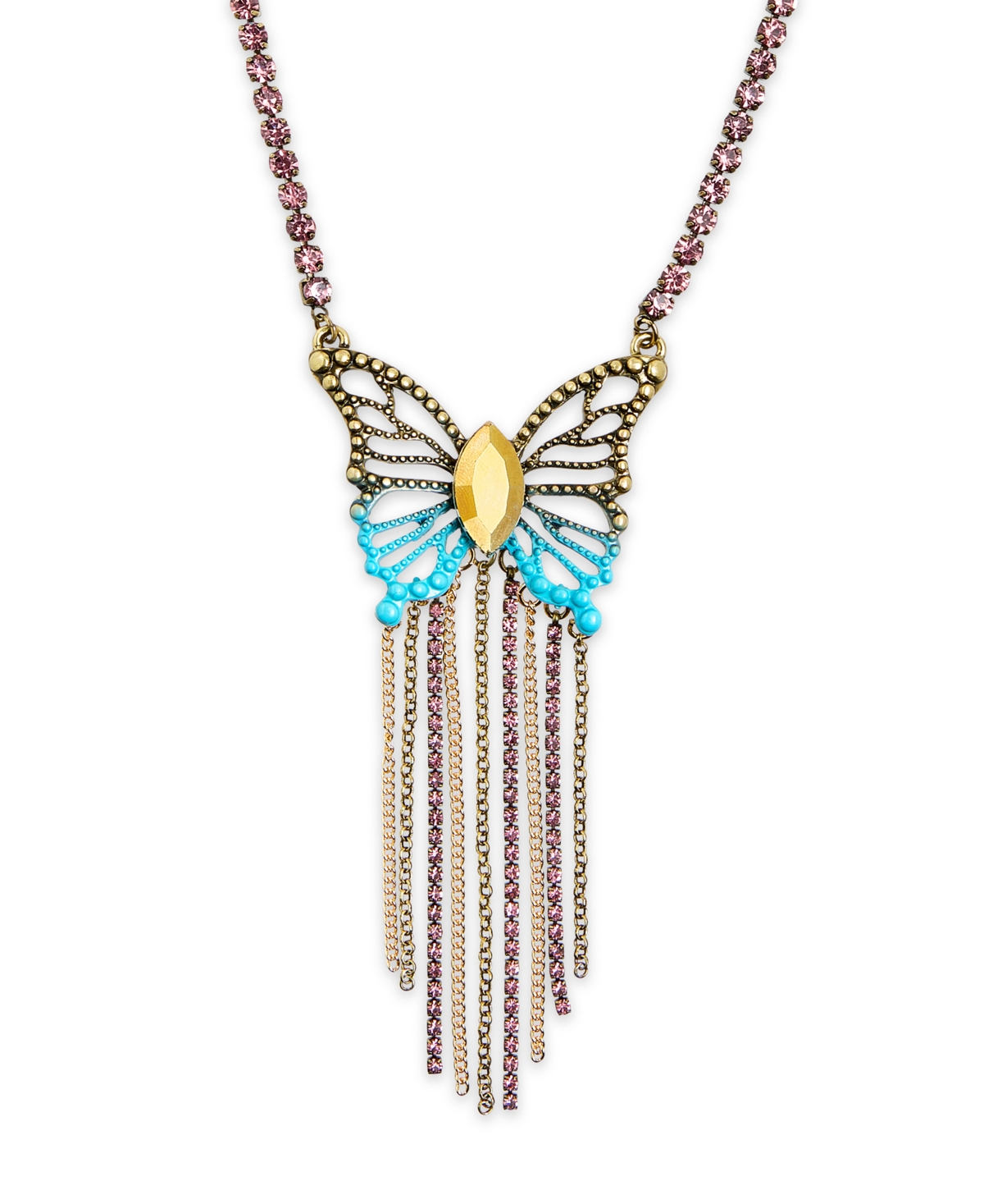 BETSEY JOHNSON FAUX STONE BOHO BUTTERFLY FRINGE PENDANT NECKLACE 