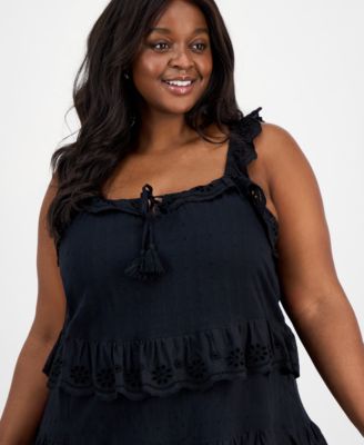 Trendy Plus Size Eyelet Cotton Sleeveless A-Line Dress, Exclusively at Macy's 