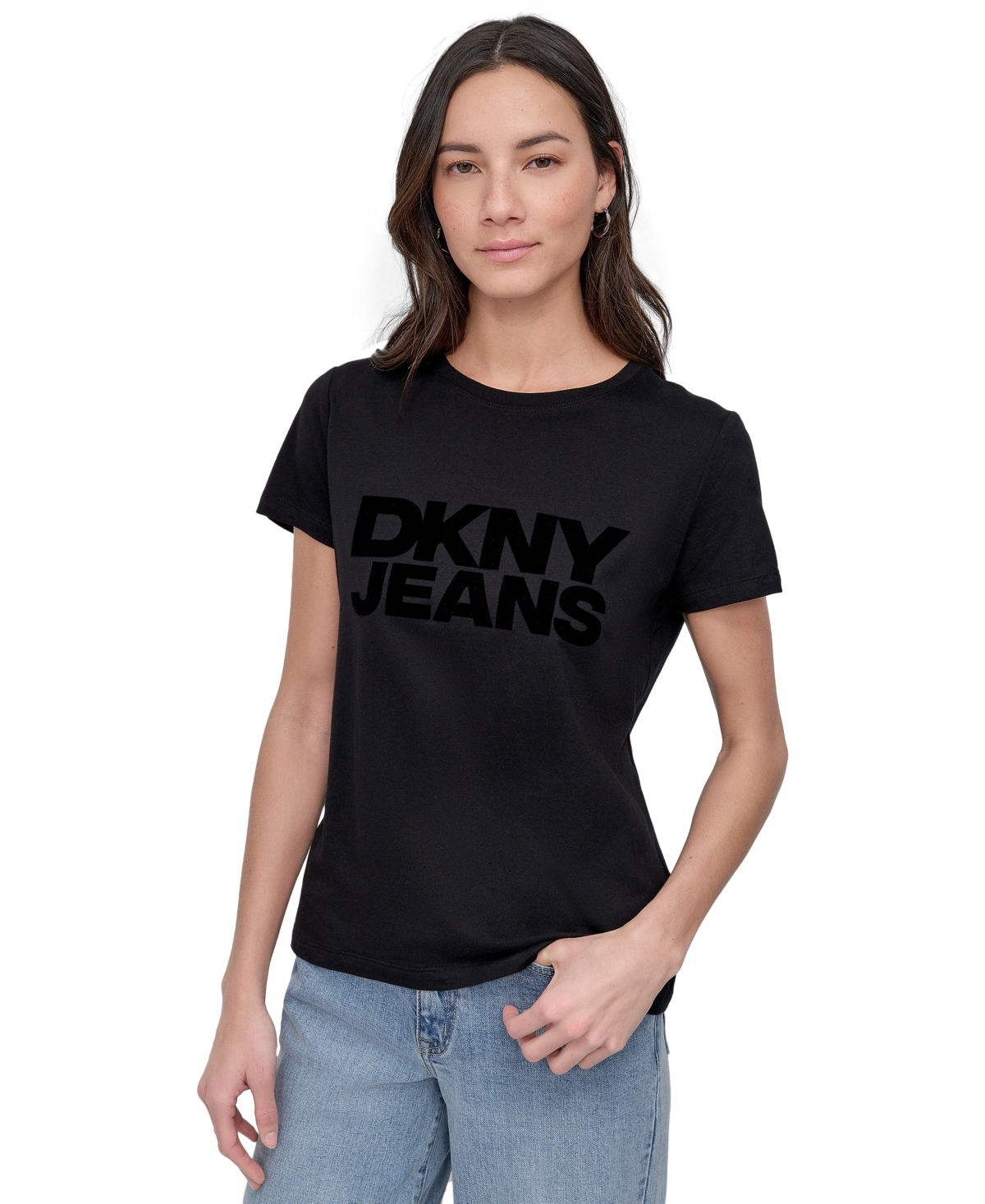 DKNY JEANS WOMEN'S FLOCKED LOGO CREWNECK T-SHIRT 
