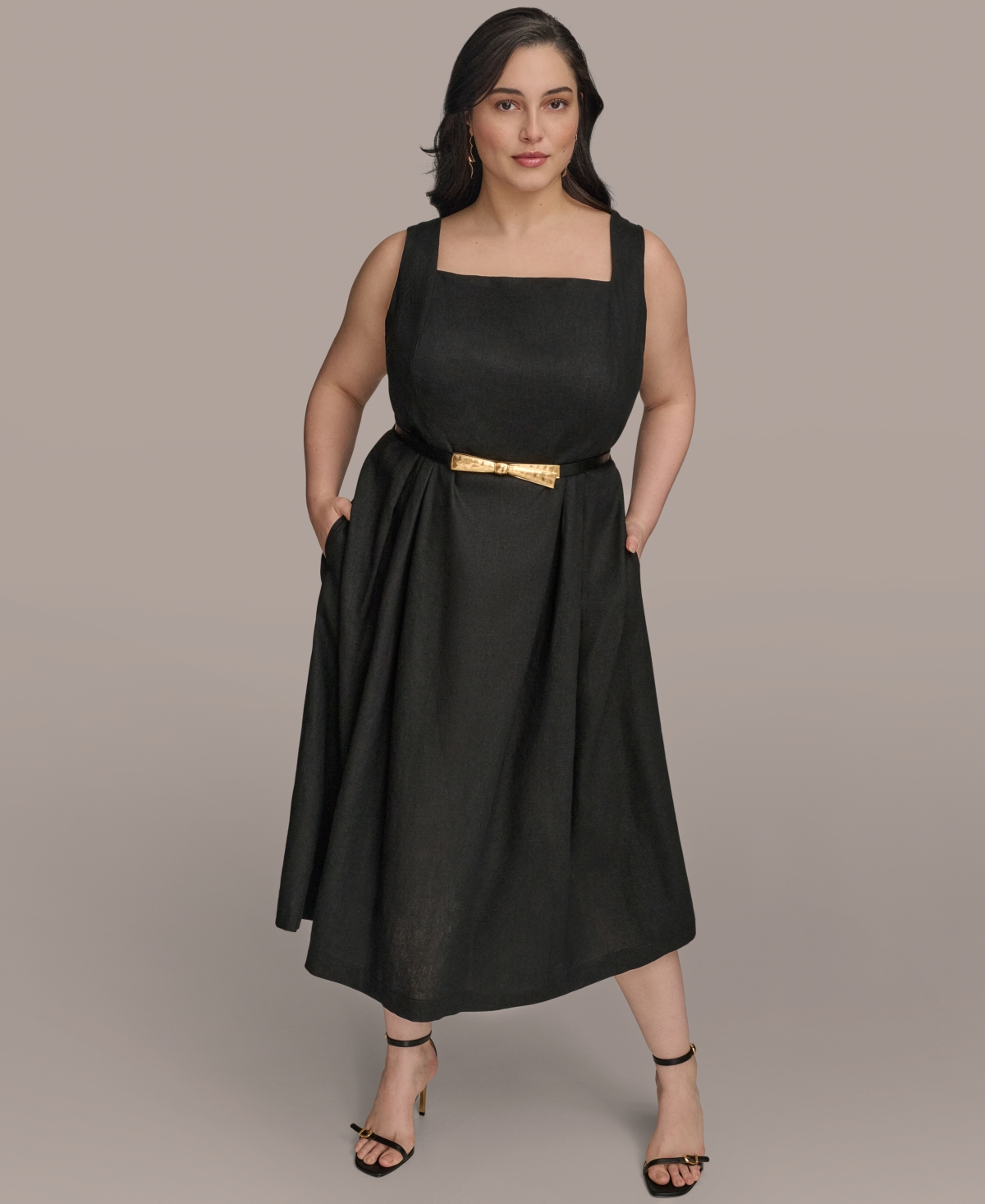 Shop Donna Karan Plus Size Square-neck Belted Midi Dress