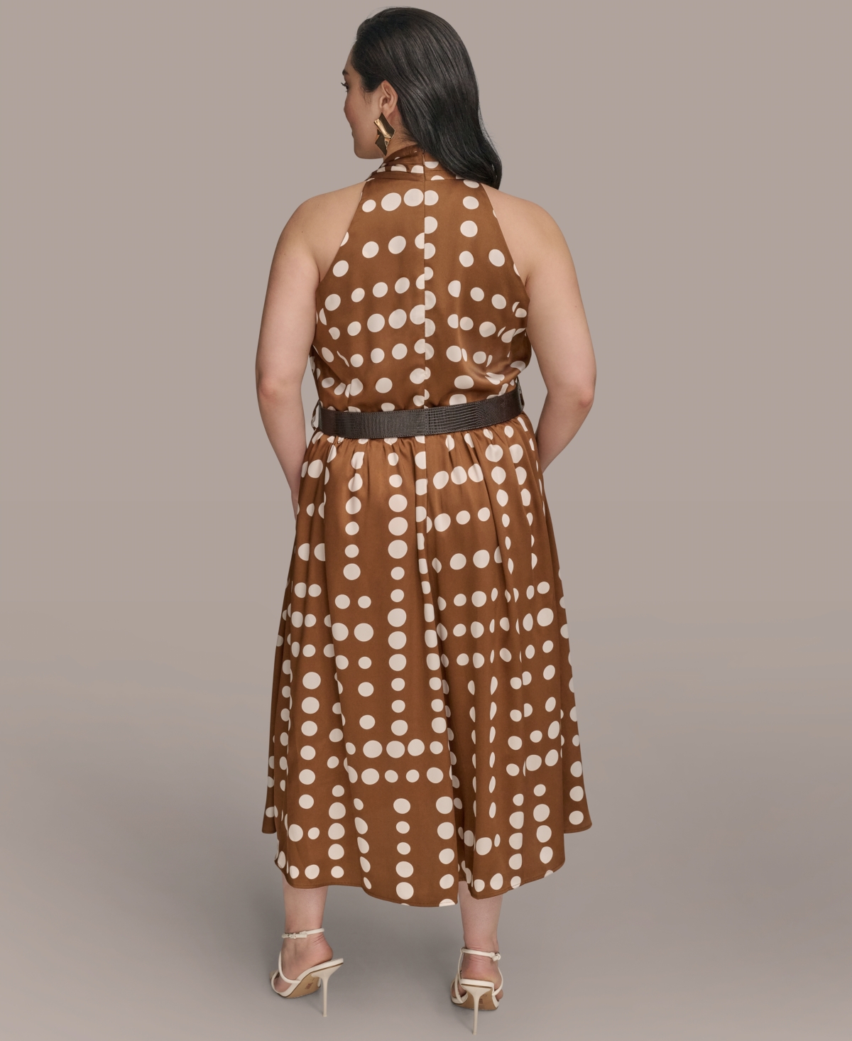 Shop Donna Karan Donna Kaaran New York Plus Size Polka-dot Belted Midi Dress