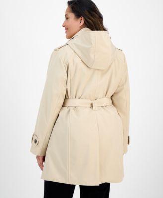 Plus Size Hooded Belted Raincoat
