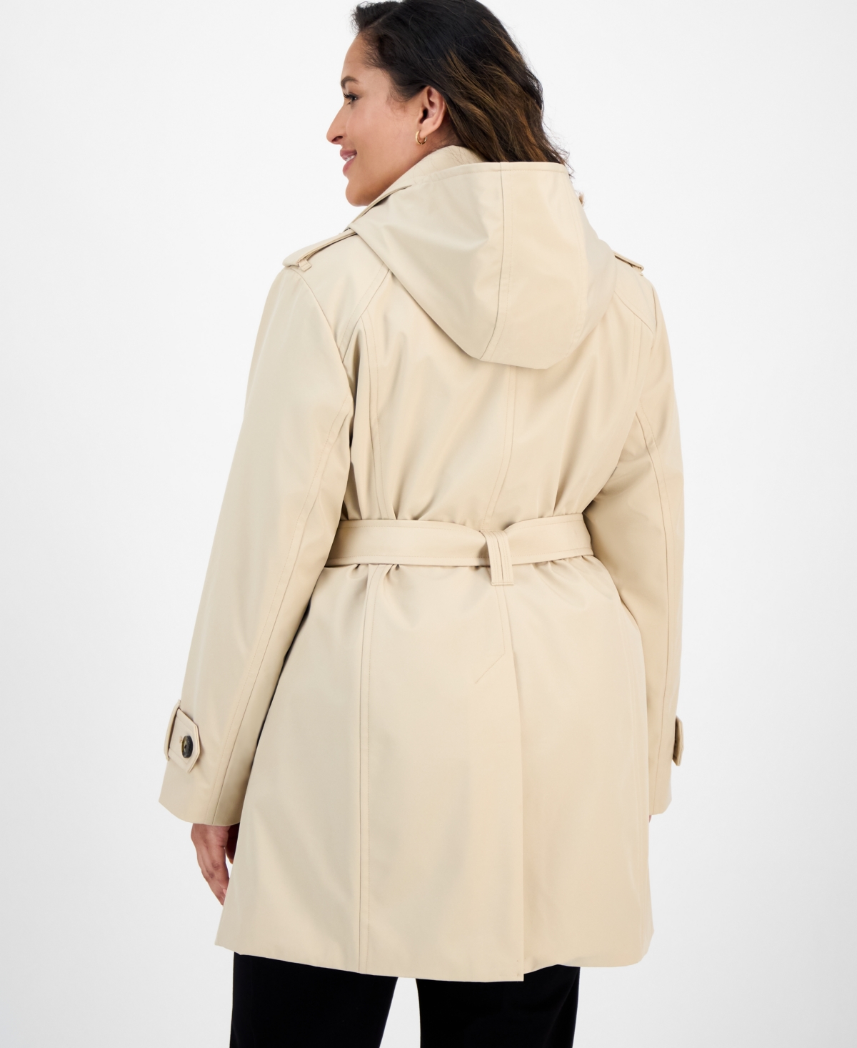 London Fog Plus Size Hooded Belted Raincoat In Neutral
