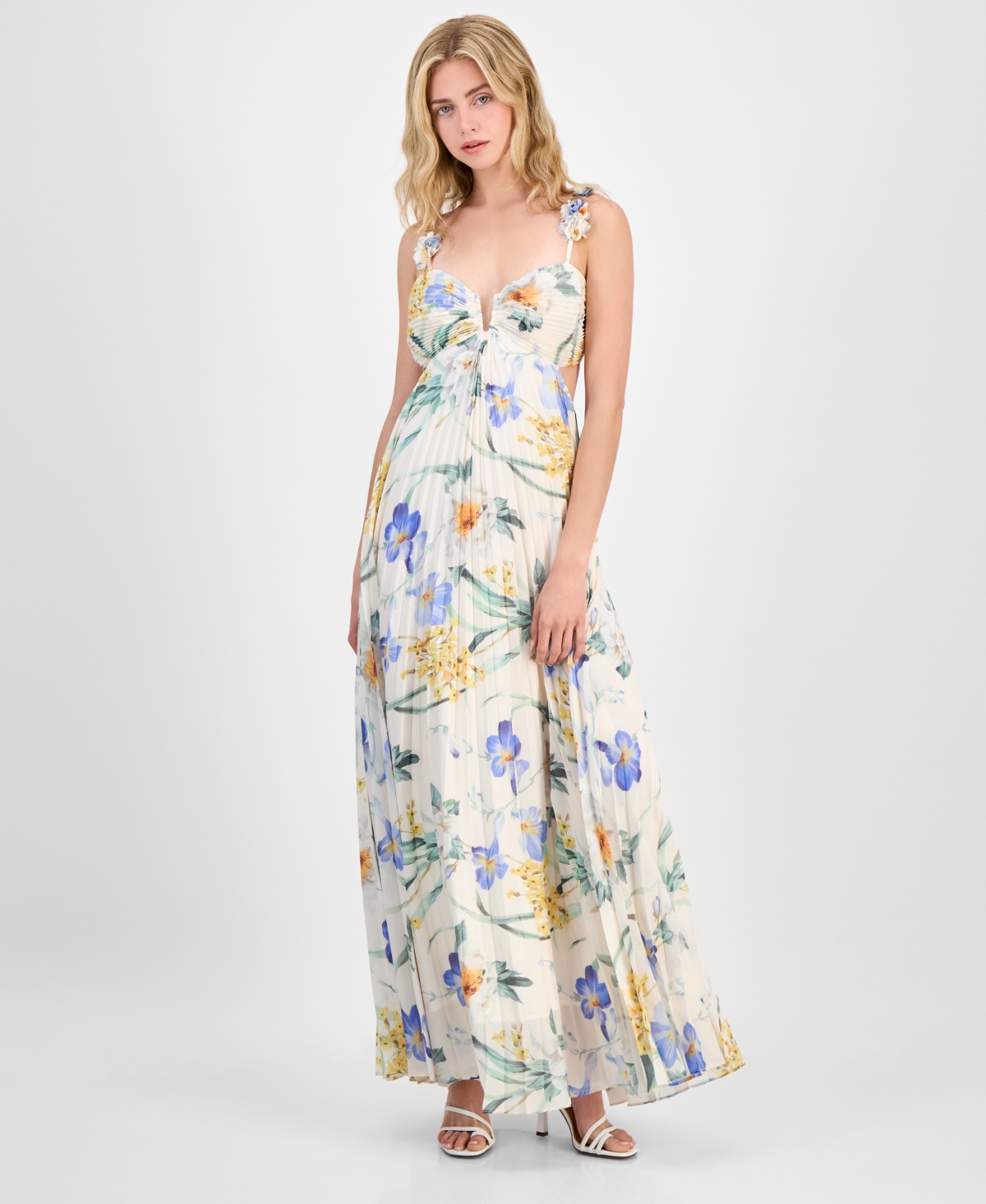 Astr Emese Floral Pleated Maxi Dress In Blue Multi Floral In Multi