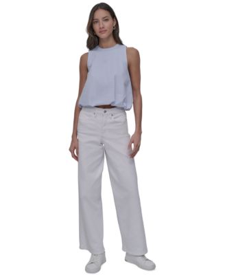 Женский полосатый хлопковый топ без рукавов с пузырчатым подолом от DKNY Jeans