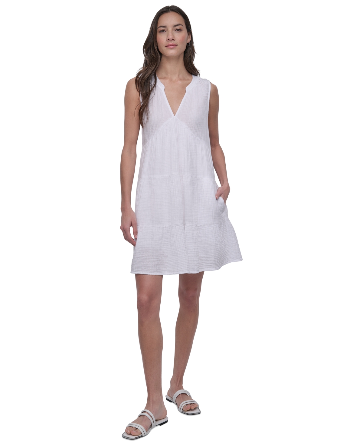 Shop Dkny Jeans Women's Cotton Gauze Sleeveless Mini Dress