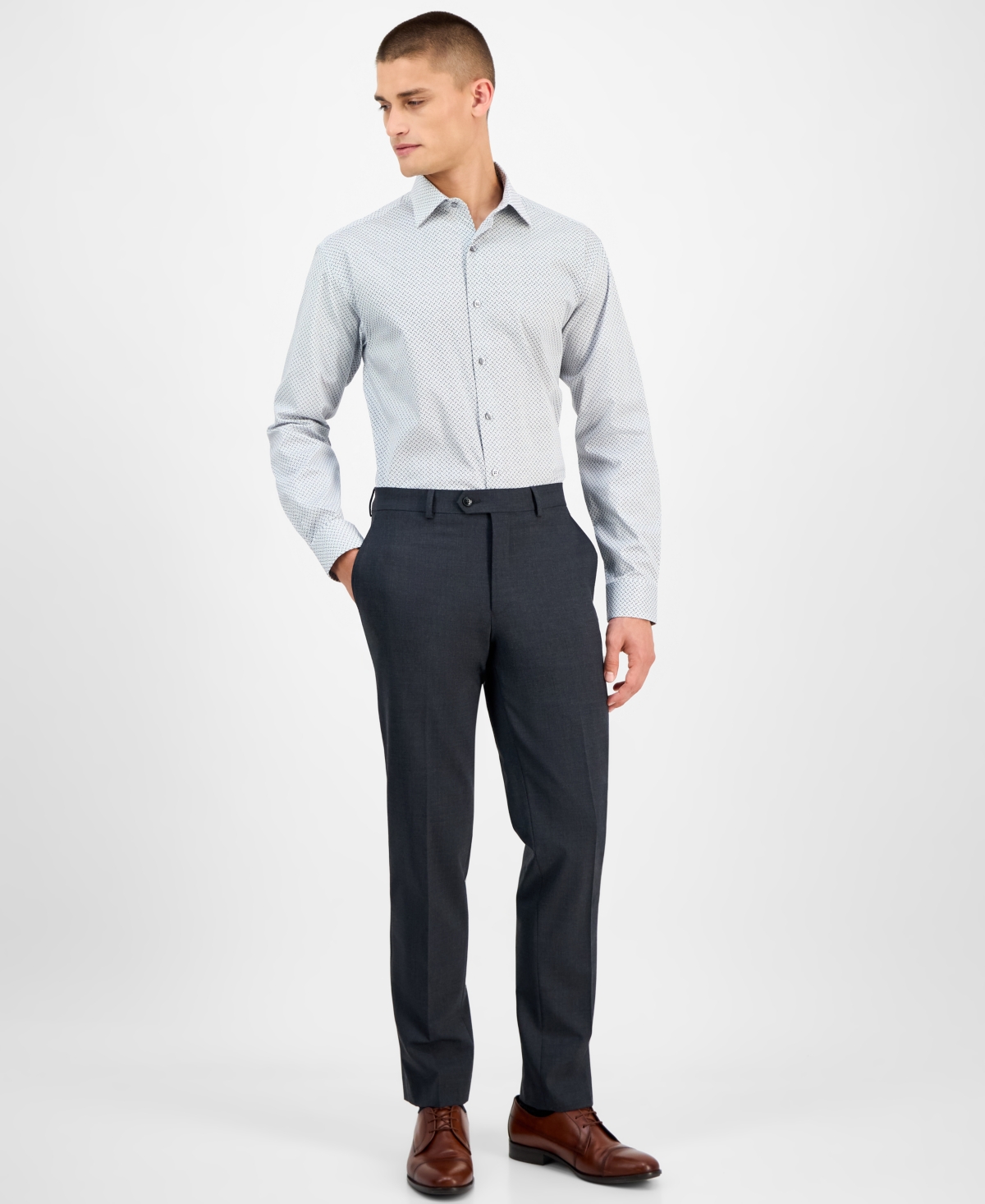 Alfani Men's Slim-fit Temperature Regulating Dress Shirt, Created For Macy's In Blue
