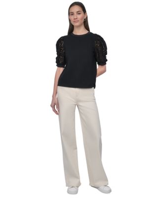 Женский топ с кружевными рукавами из смешанной ткани DKNY Jeans