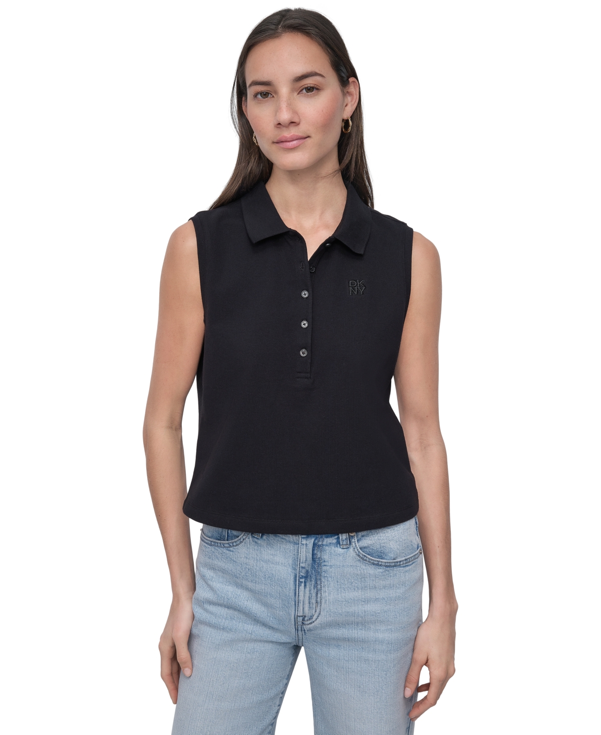 Dkny Jeans Women's Cropped Sleeveless Polo Shirt