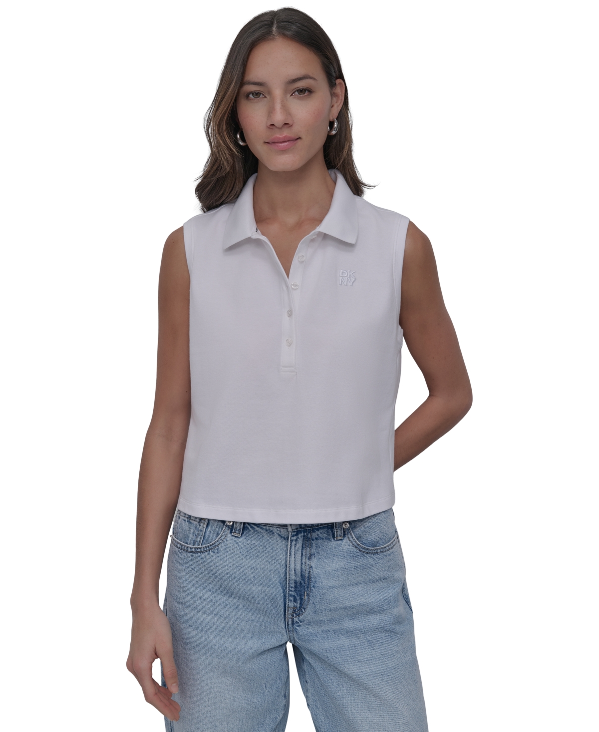 Dkny Jeans Women's Cropped Sleeveless Polo Shirt