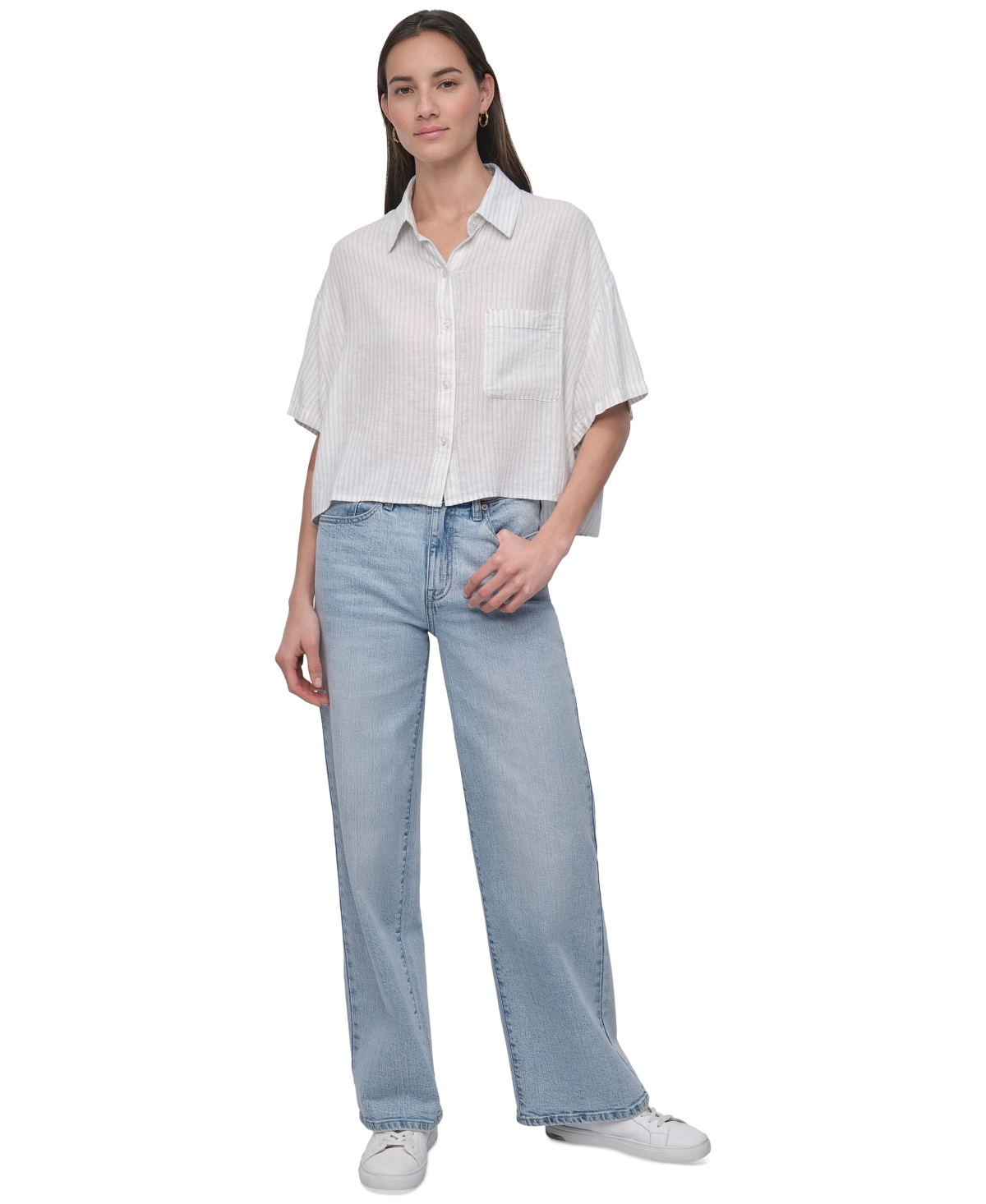 DKNY JEANS WOMEN'S OVERSIZED CROPPED SHIRT 