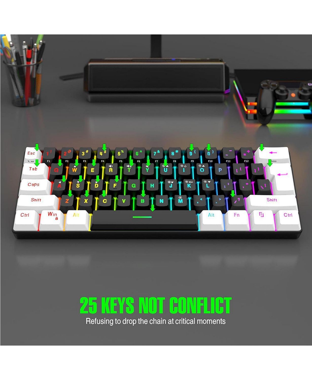 60% wired Gaming keyboard, RGB backlit ultra-small keyboard, waterproof portable, computer/MAC game keyboard (Black)