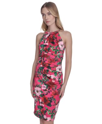 Women's Printed Side-Pleat Sleeveless Sheath Dress