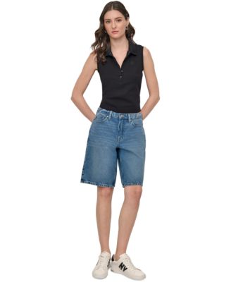 DKNY JEANS WOMENS CROPPED SLEEVELESS POLO SHIRT RELAXED DENIM BERMUDA SHORTS 