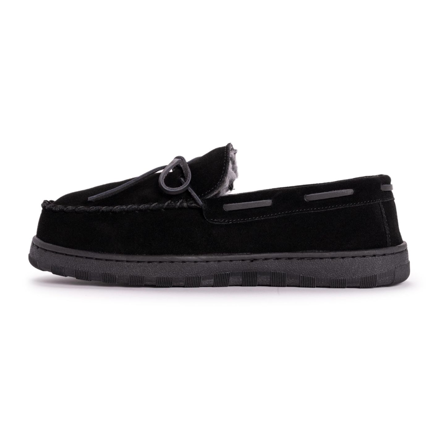 Мужские тапочки MUK LUKS Paul Printed Berber Suede Moccasin Slippers, цвет: Чёрный — фото 7