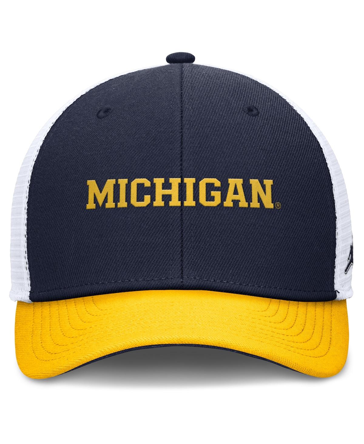 JORDAN MEN'S NAVY/MAIZE MICHIGAN WOLVERINES RISE ADJUSTABLE TRUCKER HAT 