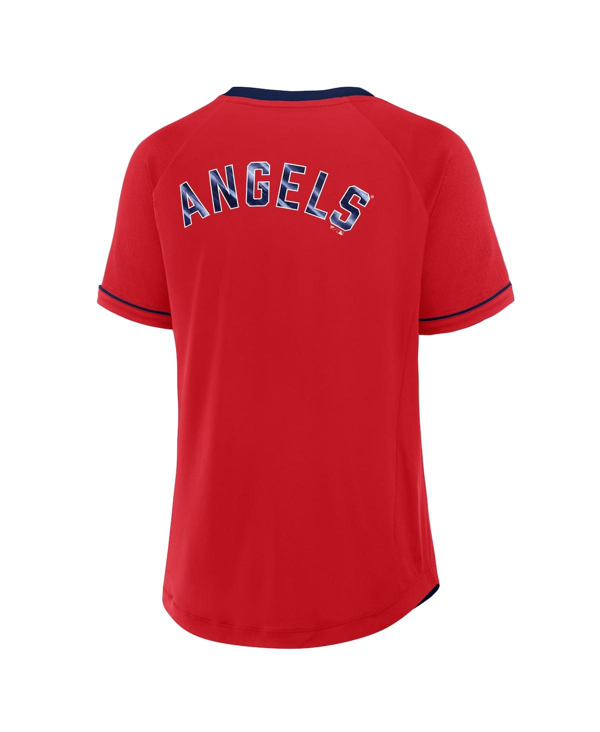 Fanatics Women's Red Los Angeles Angels League Diva Star Raglan V-neck T-shirt In Red