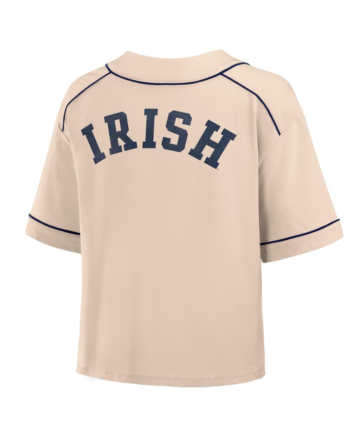 Fanatics Women's Tan Notre Dame Fighting Irish Oversized Dominant Force Midi V-neck T-shirt In Tan