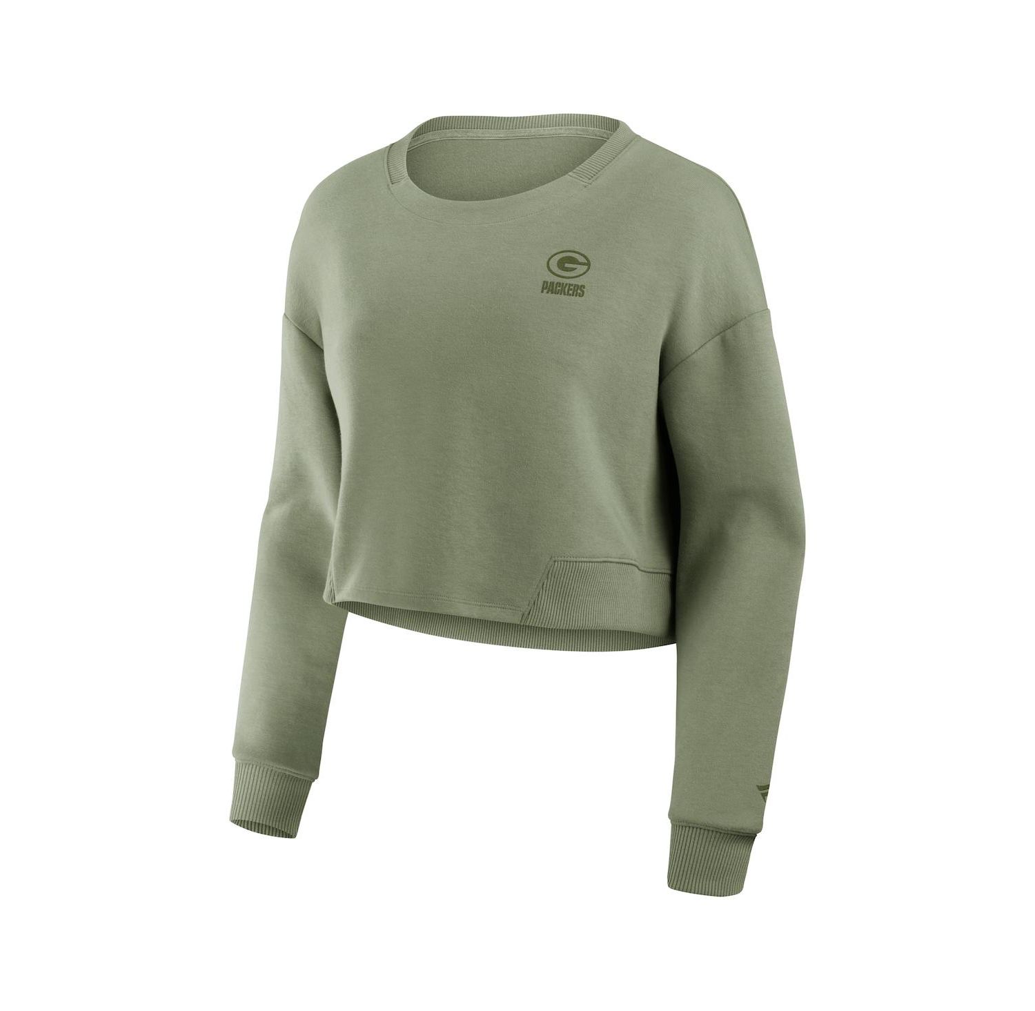 Women's Olive Green Bay Packers Studio Tri-Blend Cropped Pullover Sweatshirt