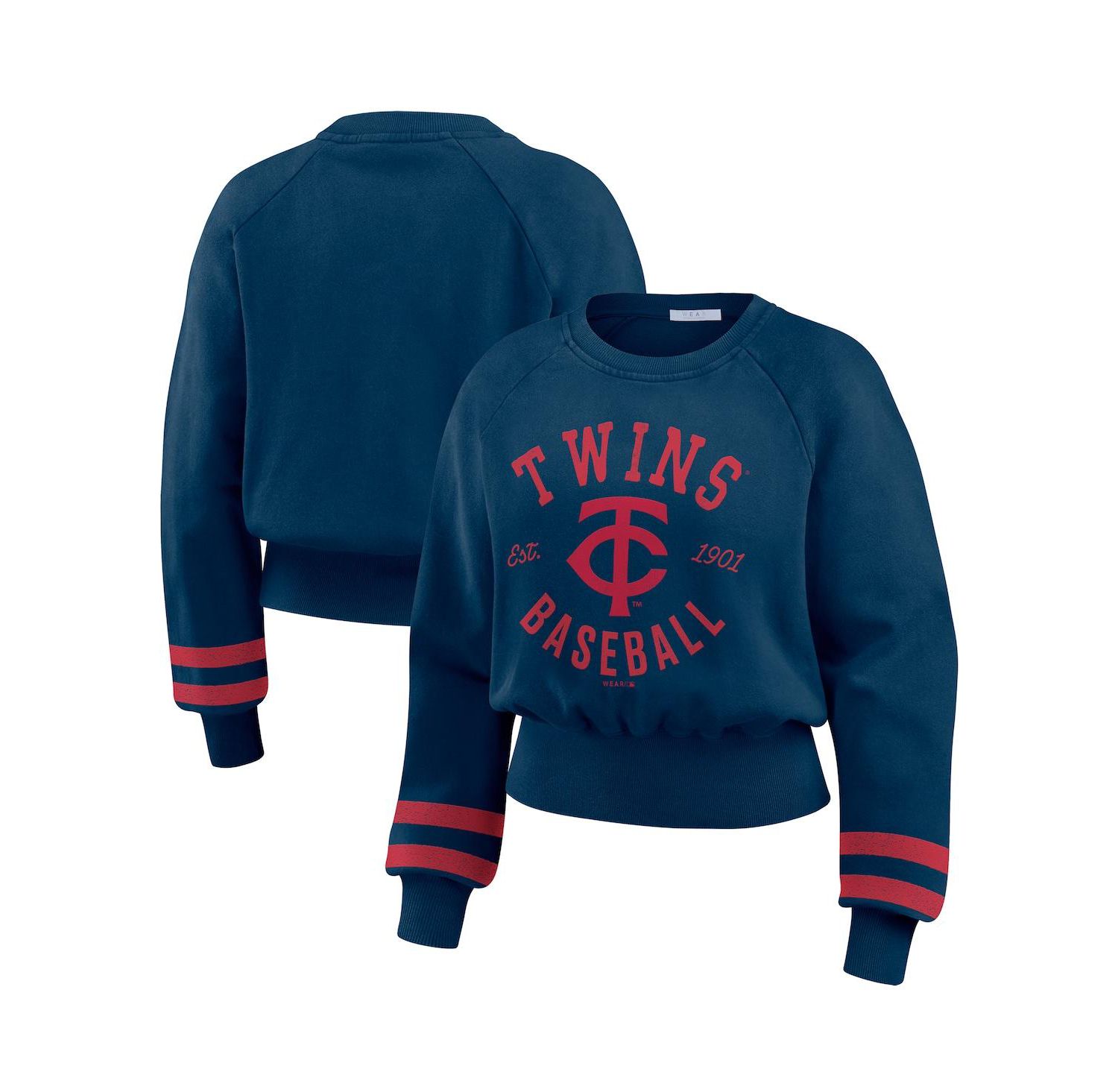 Women's Navy Minnesota Twins Vintage Washed Cropped Pullover Sweatshirt