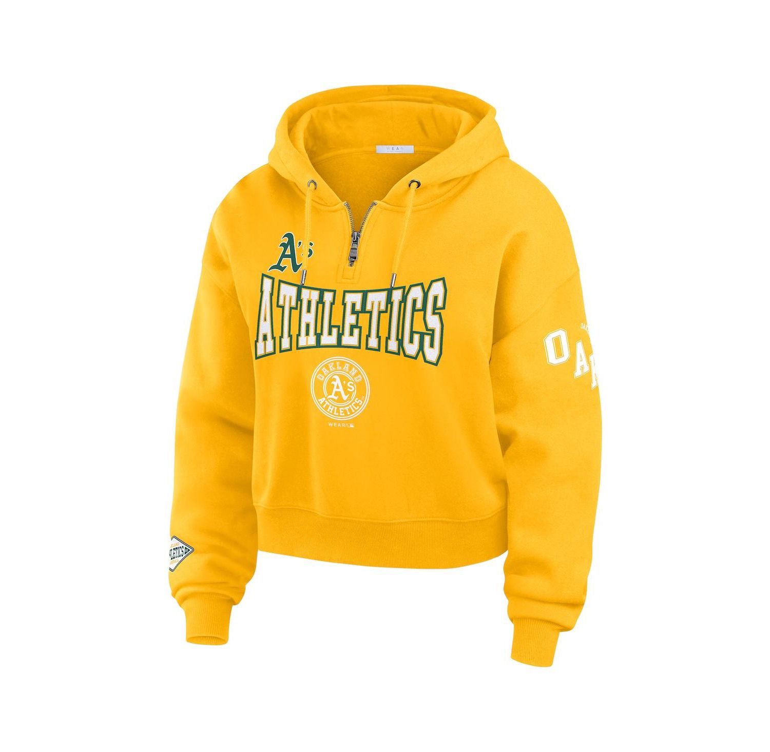 Women's Gold Oakland Athletics Patch Quarter-Zip Hoodie