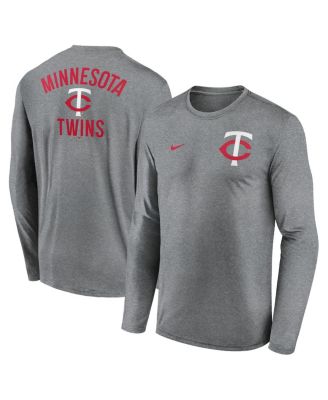 Nike - Men's Heather Charcoal Minnesota Twins 2-Hit Legend Performance Long Sleeve T-Shirt