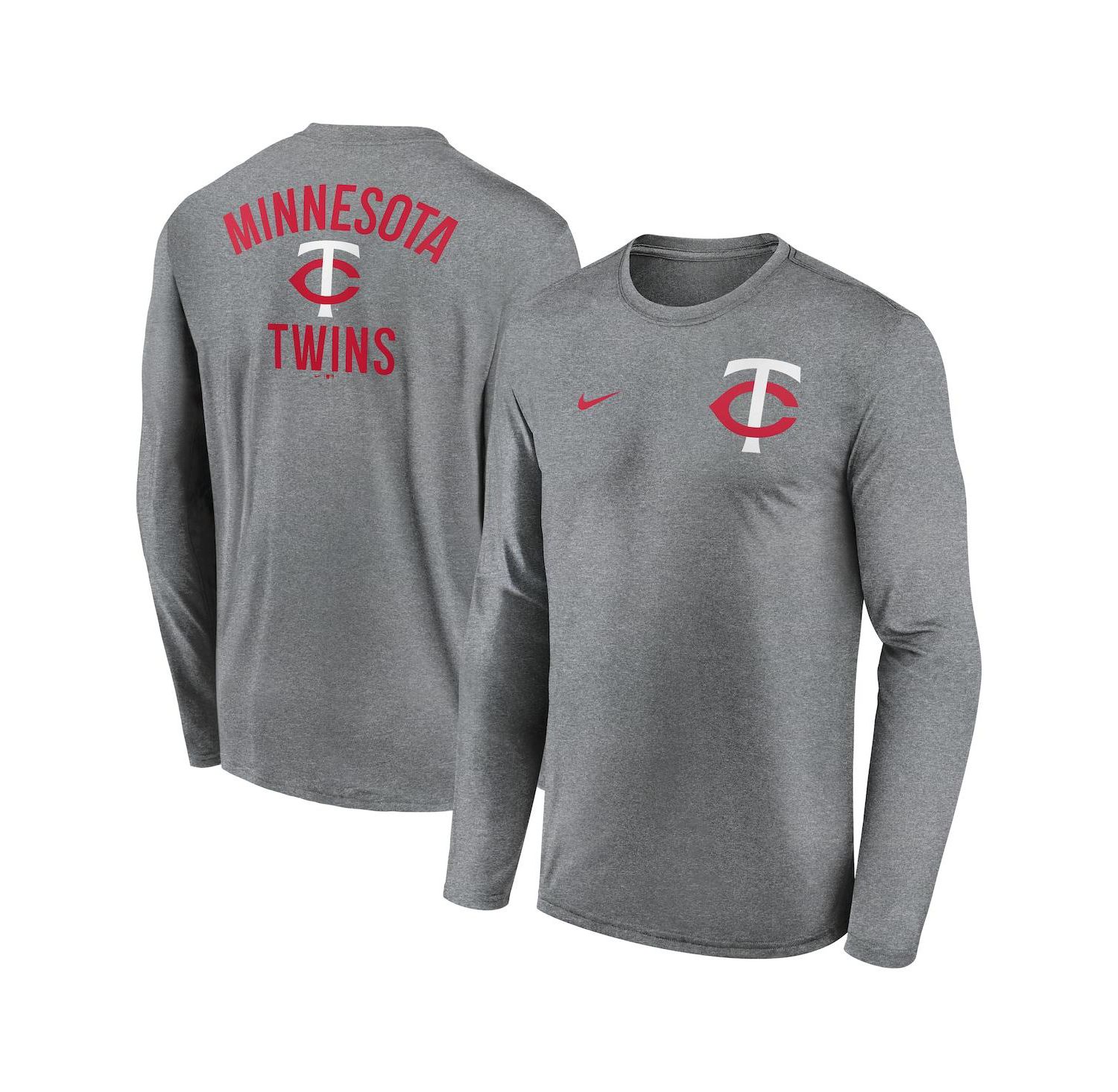 Men's Heather Charcoal Minnesota Twins 2-Hit Legend Performance Long Sleeve T-Shirt