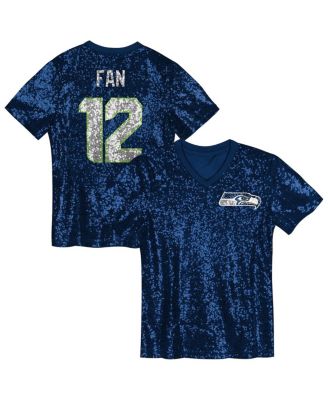 Outerstuff - Big Girls 12 Fan College Navy Seattle Seahawks Sequin V-neck Fashion Jersey