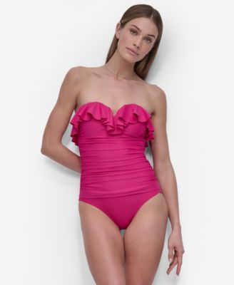 DKNY - Women's Ruffle-Bandeau-Neck Tummy Control One Piece Swimsuit