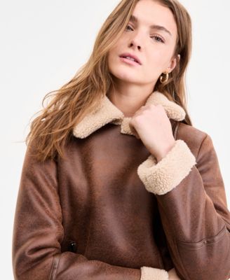 Women's Asymmetric Faux-Shearling Coat