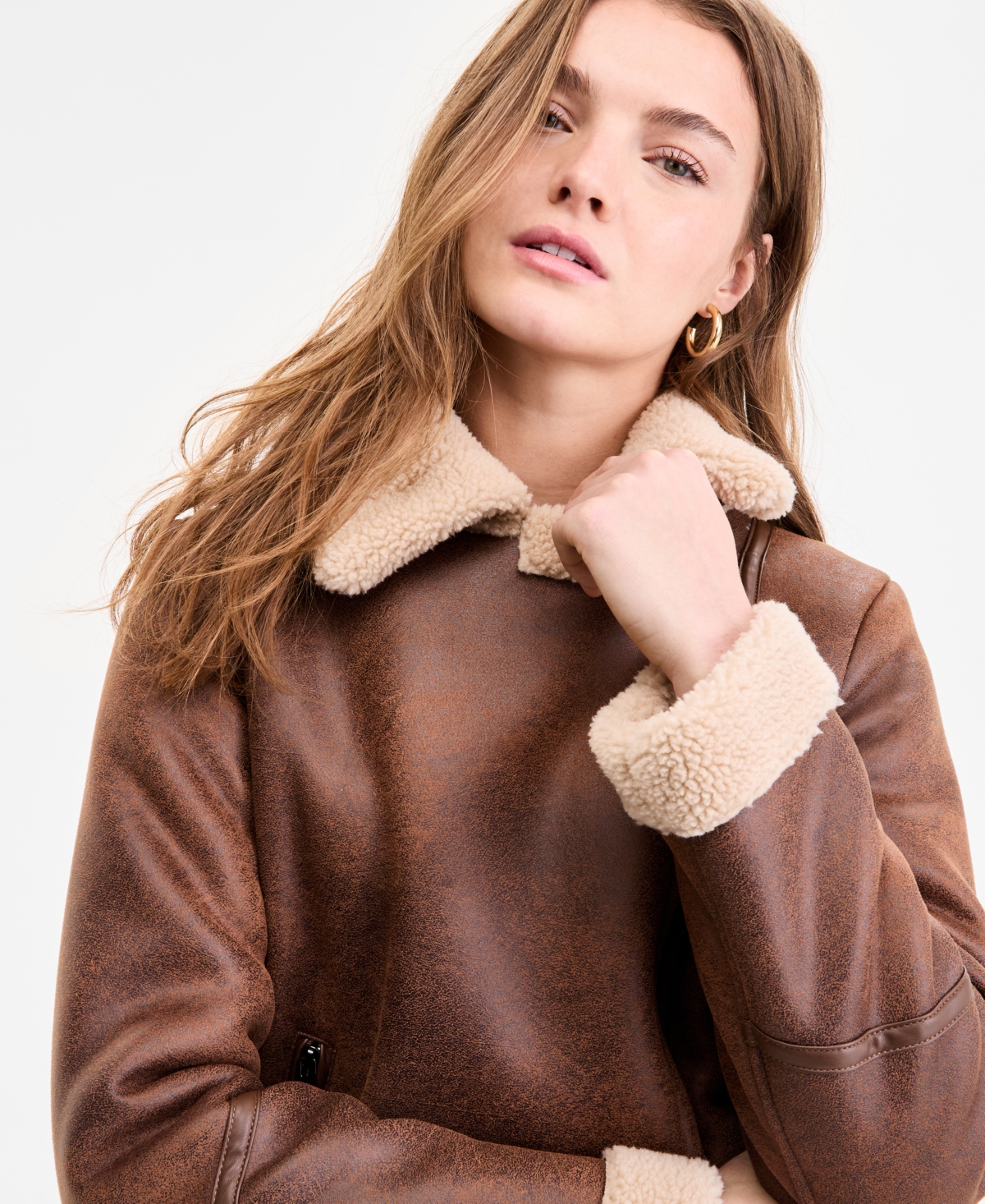 Steve Madden Women's Asymmetric Faux-shearling Coat In Brown