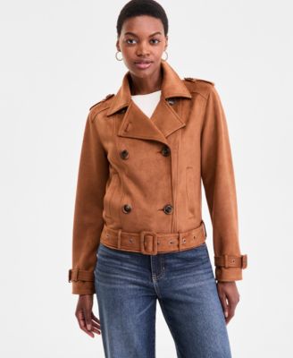 Steve Madden - Juniors' Belted Faux-Leather Coat