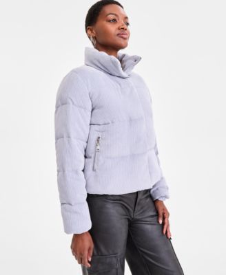 Women's Corduroy Zip-Front Puffer Coat