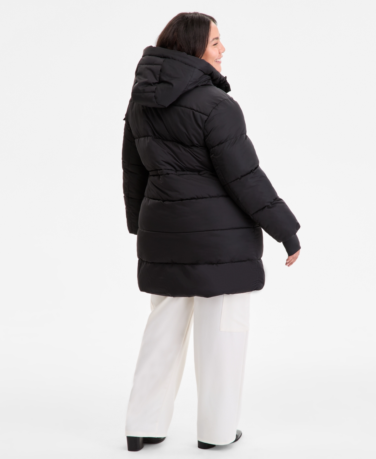 Steve Madden Plus Size Hooded Anorak Puffer Coat In Black