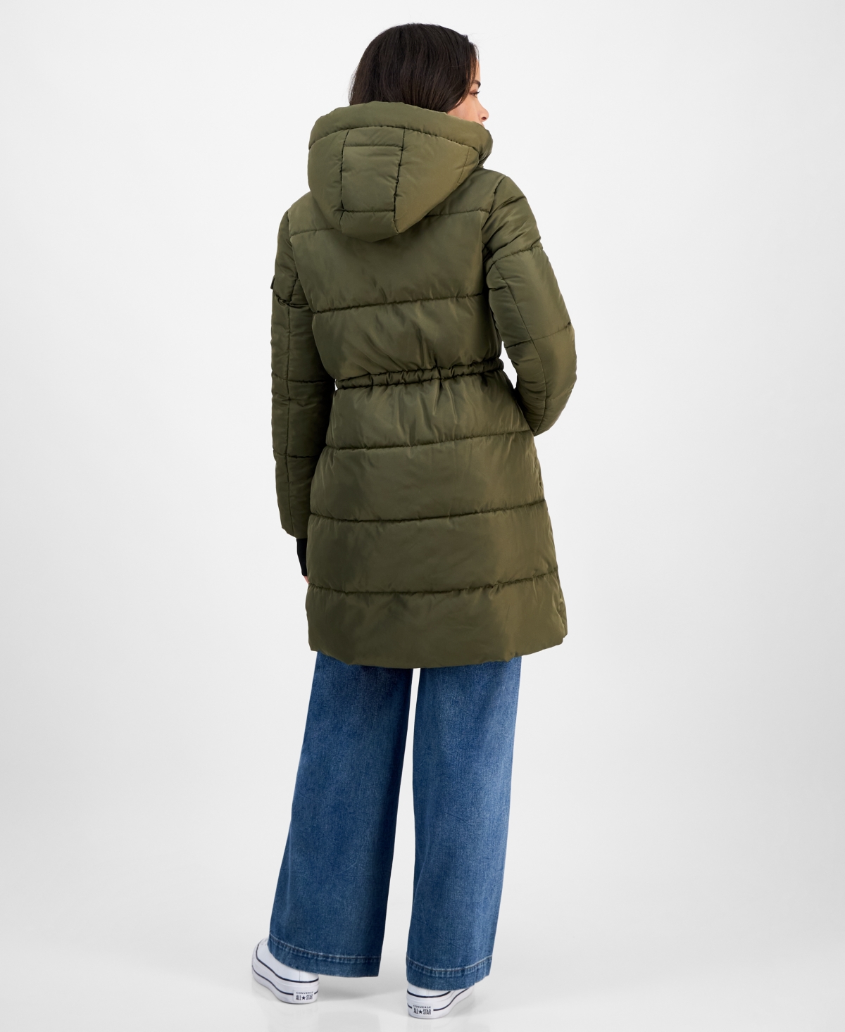 Steve Madden Women's Hooded Puffer Utility Coat In Green