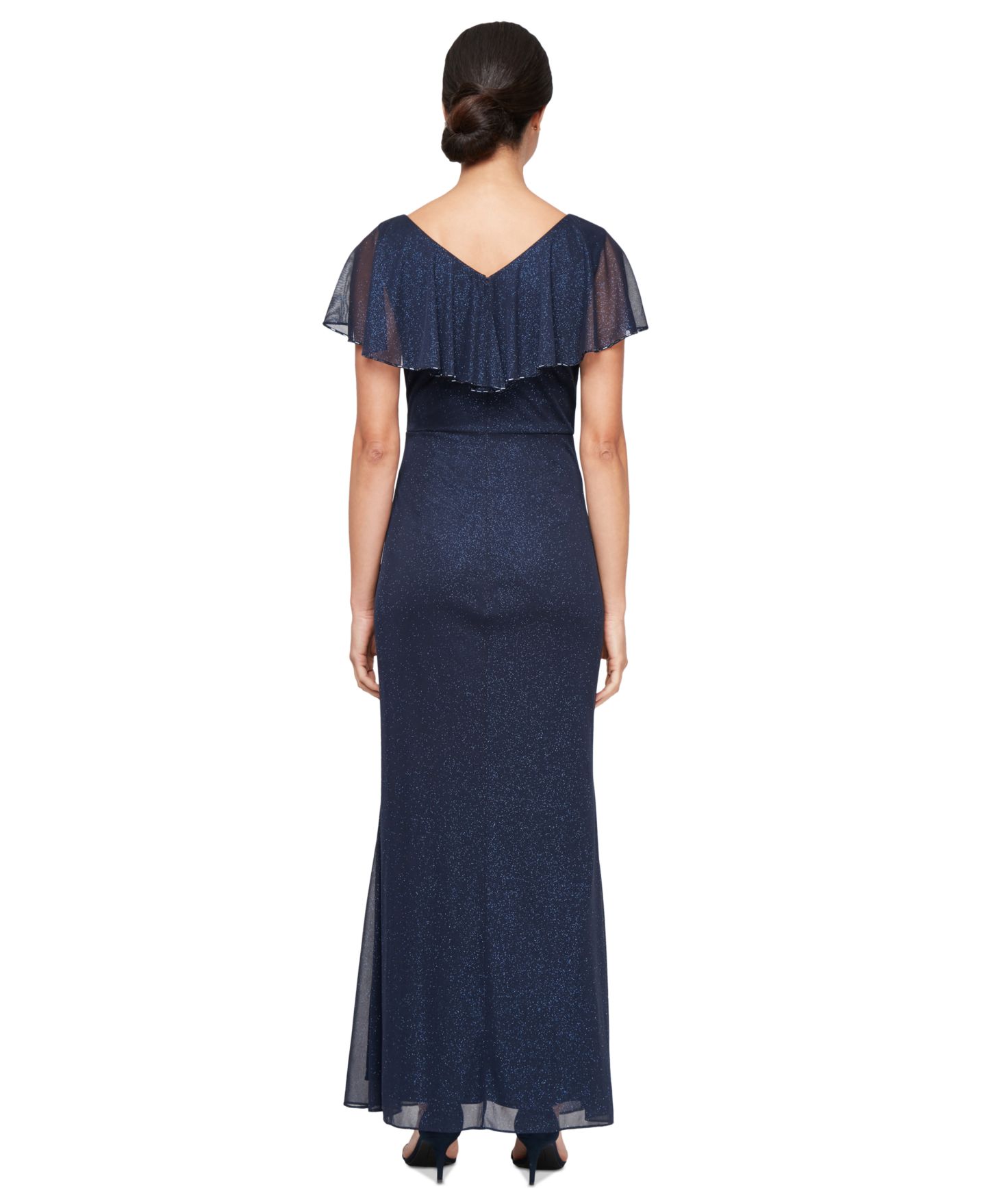 Женское платье SL Fashions Petite Ruffled Flutter-Sleeve Gown, цвет: Тёмно-синий — фото 3
