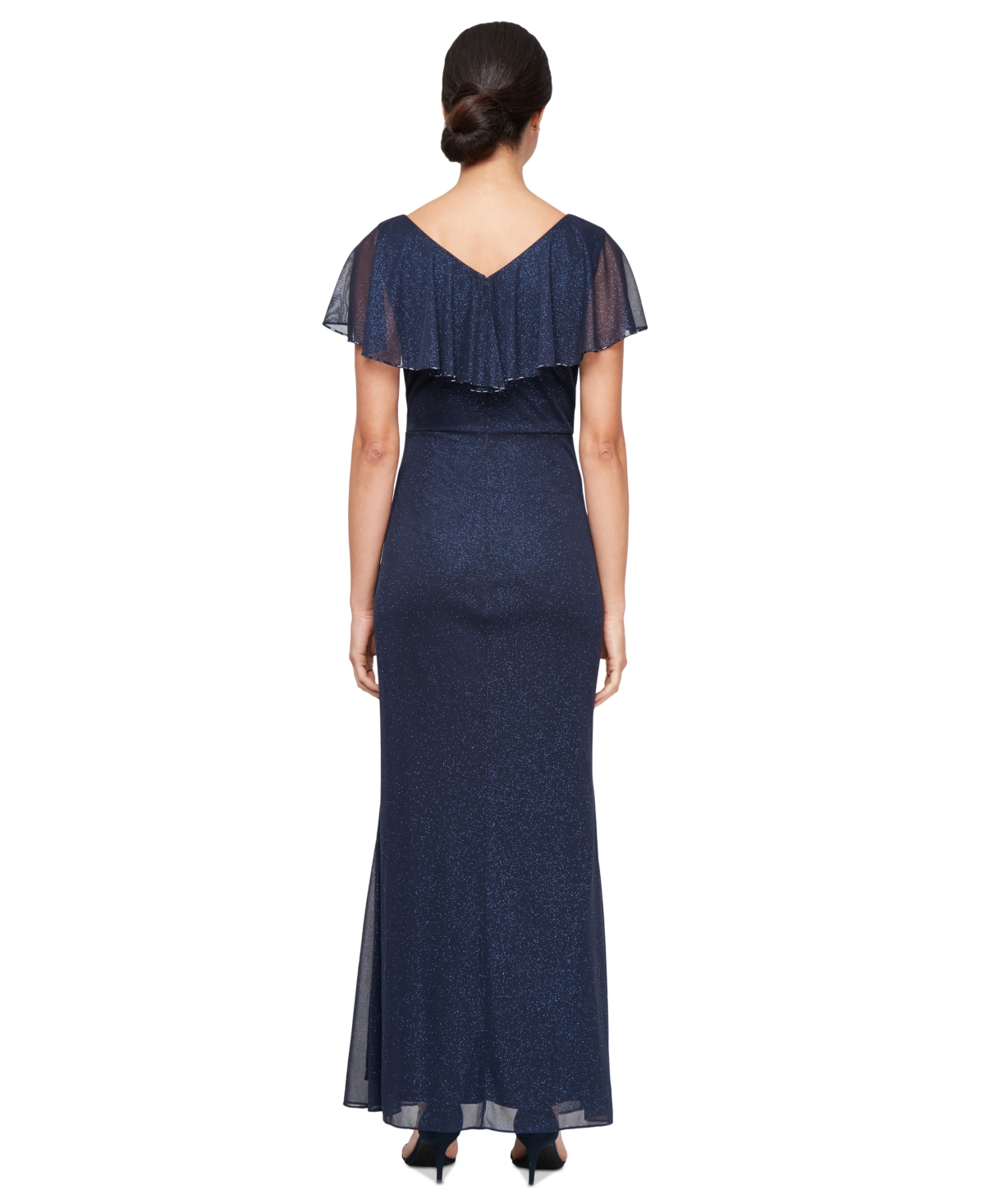 Sl Fashions Petite Ruffled Flutter-sleeve Gown