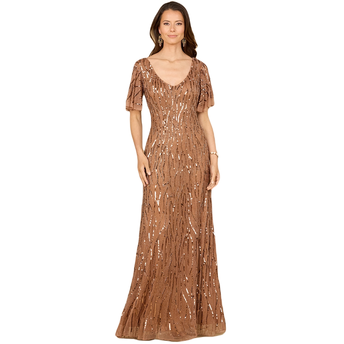 Women's Beaded Gown With Cape Sleeves - Green mist