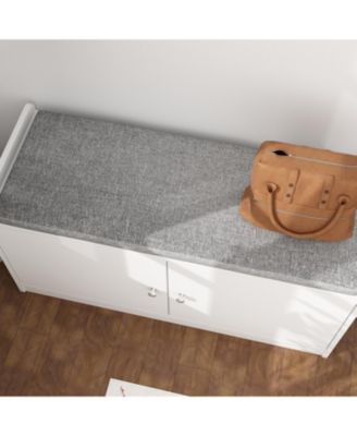 Shoe bench with movable shelves, white wooden shoe rack with two doors and four storage compartments, Entryway Bench