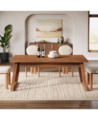 55-Inch Dining Table with Storage Drawer for Dining Room, Rectangular Modern Dinner Kitchen Table with Solid Wood Legs for 4-6 People