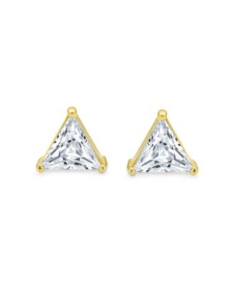 Trillion Cut CZ Triangle Stud Earrings Gold Plated Sterling Silver