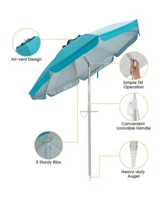 6.5Ft Beach Umbrella w/ Tilt Mechanism Sand Anchor Carrying Bag