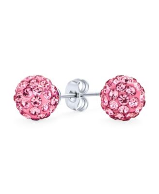 Glittering Pave Crystal 8MM Disco Ball Stud Earrings .925 Sterling Silver