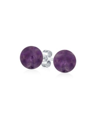 Classic 8MM Natural Stone Round Bead Ball Stud Earrings .925 Sterling Silver