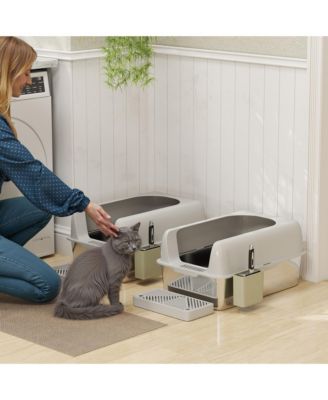 2 Pack Stainless Steel Litter Box with Metal Scoop & Scoop Holder