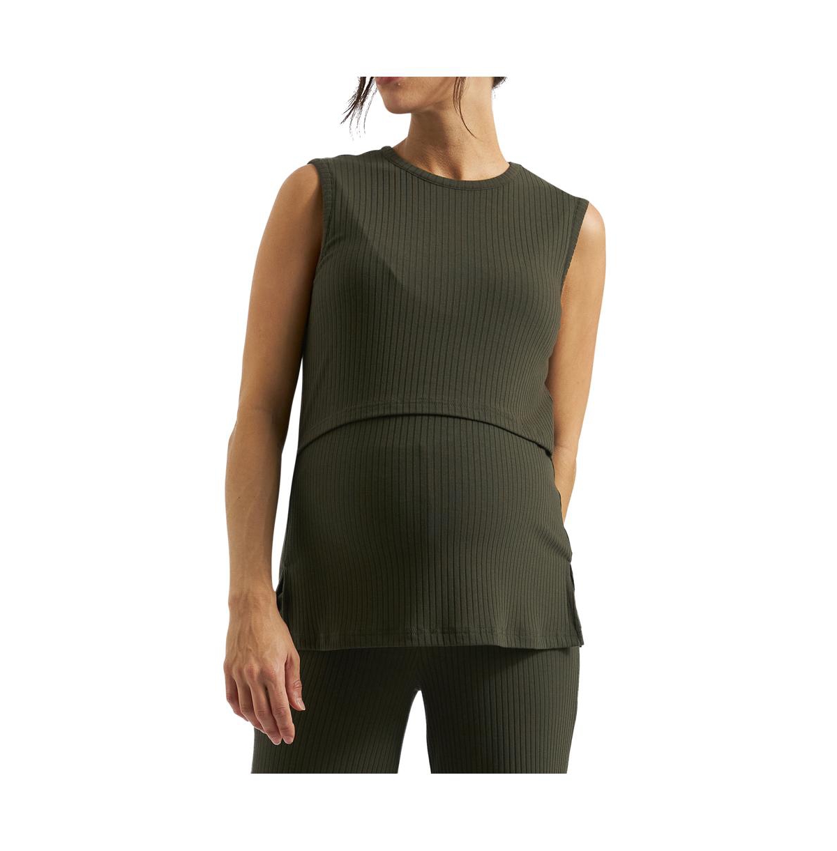 Maternity Ripe Peter Rib Nursing Tank - Khaki