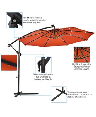10Ft Patio Solar LED Outdoor Offset Hanging Umbrella with 24 LED Lights