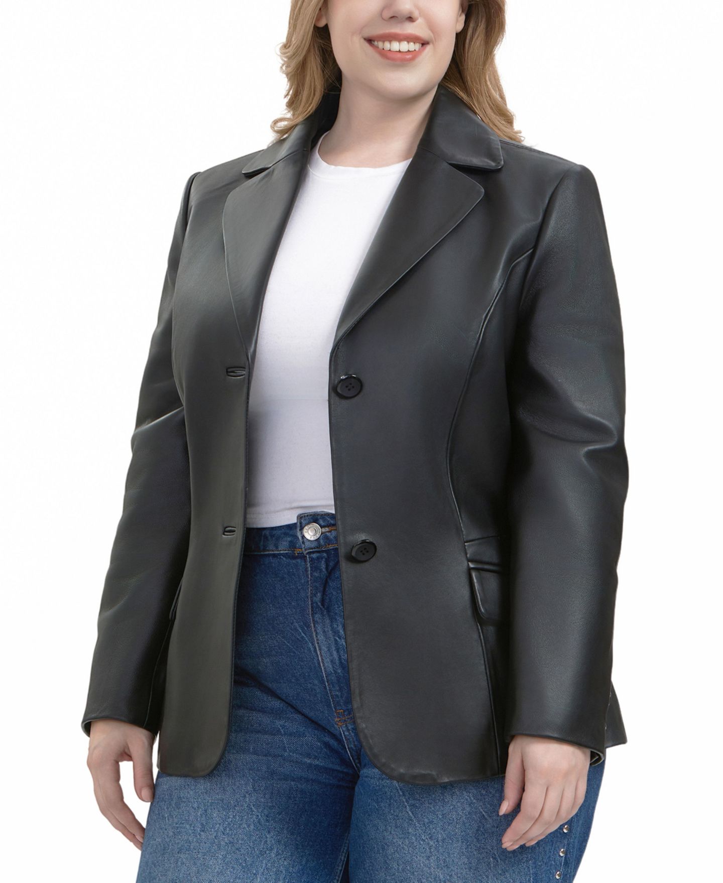 Женская куртка BGSD Plus Size Ruth Leather Blazer, цвет: Чёрный — фото 2