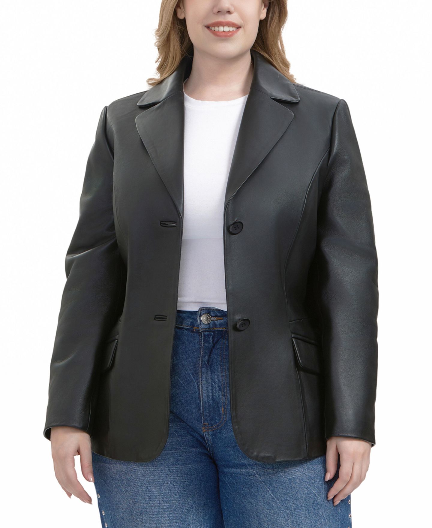 Женская куртка BGSD Plus Size Ruth Leather Blazer, цвет: Чёрный — фото 1